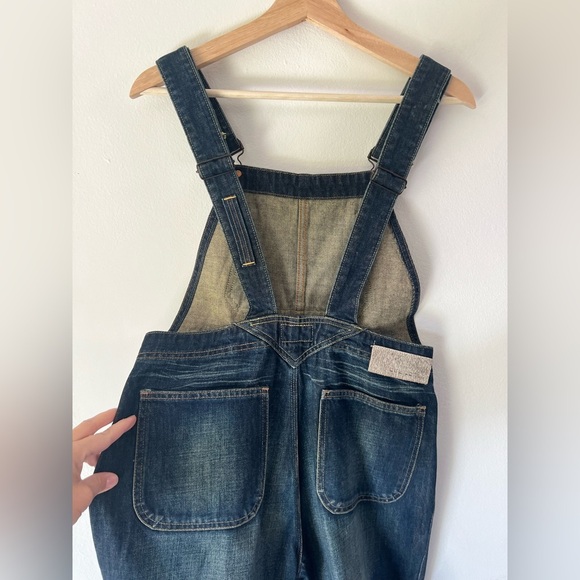 Buz Jones Dark Wash Wide Leg Cropped Frayed Cuff Denim Overalls Size Medium - Picture 7 of 15